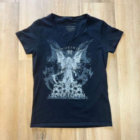 Sleep Token Women’s Black V Neck Worship Shirt Size Small Back To Eden Vessel - Picture 1 of 4
